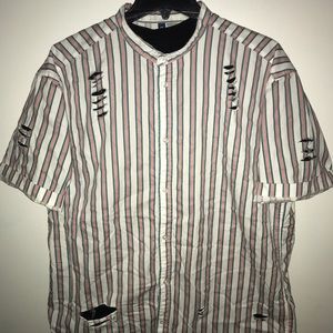 Men’s Distressed Short Sleeve Button Up